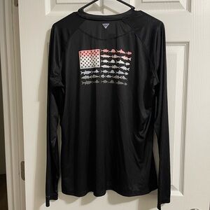 Columbia Black Long Sleeve Shirt with Fish Flag Design
